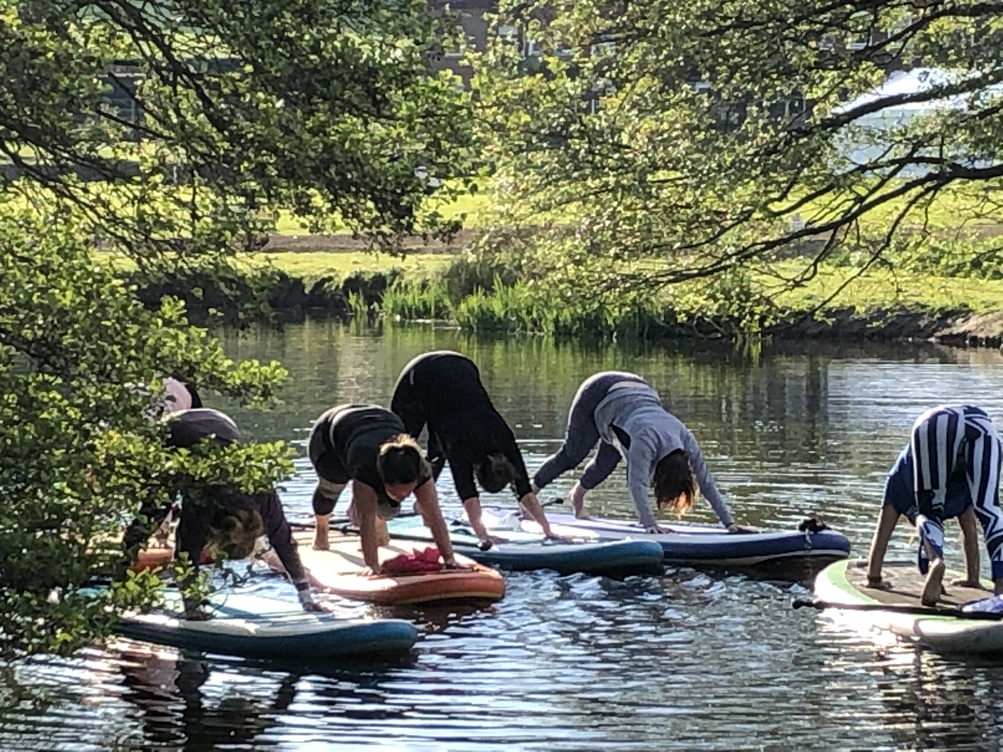 doing yoga on paddleboards